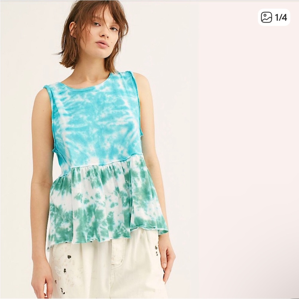 Free People Tie-Dye Sleeveless Peplum Top - Aqua Green